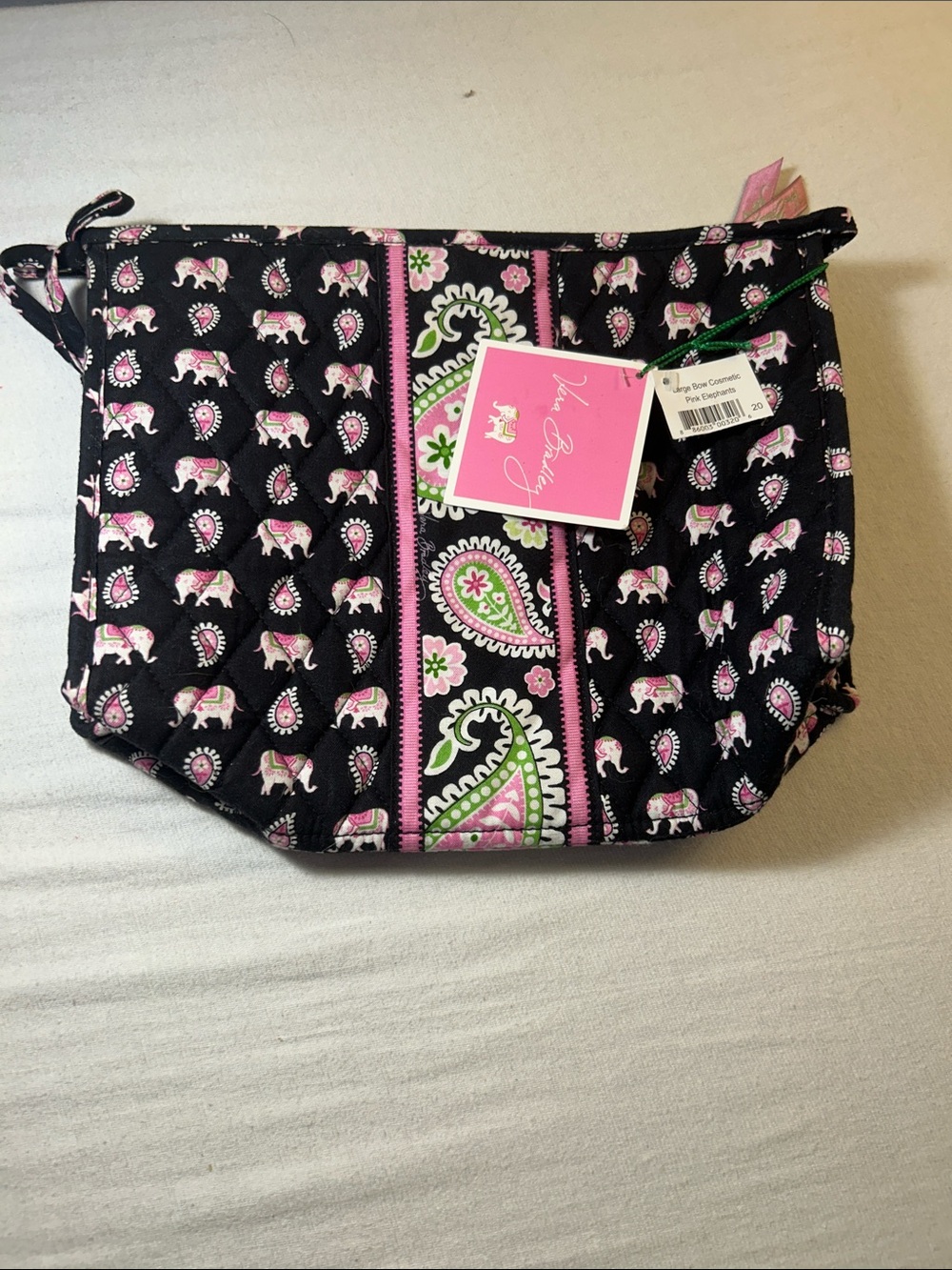 Vera Bradley Black Pink Paisley Elephant Zip Cosmetic Pouch